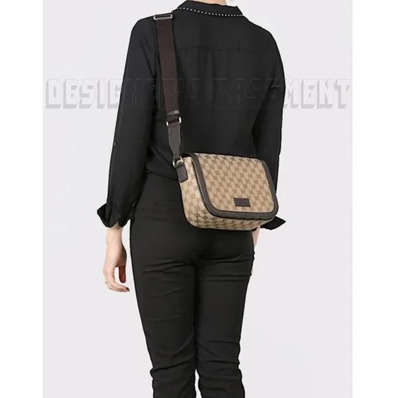 GUCCI brown Original GG Canvas & Leather crossbody flap Shoulder Messenger Bag - Picture 8 of 11